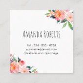 Modern Classy Watercolor Floral Personalized Square Business Card (Back)