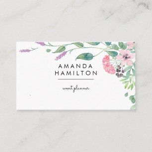 Modern Classy Watercolor frame Bouquet and leaves Business Card