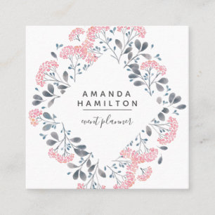 Modern Classy Watercolor frame Bouquet pink Square Business Card