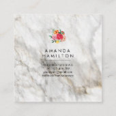 Modern Classy Watercolor Peony Floral MARBLE Square Business Card (Back)
