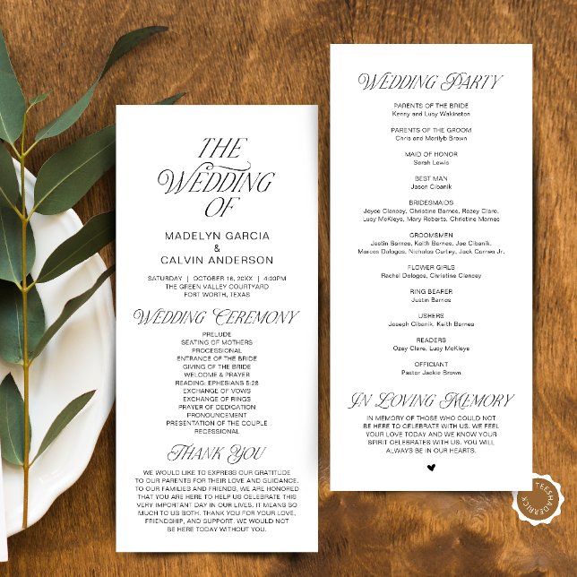 Modern Classy Wedding Ceremony Order Program (Modern Classy Wedding Ceremony Order Program in Black and White)