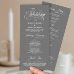 Modern Classy Wedding Ceremony Order Program<br><div class="desc">Wedding Ceremony Program in (long) Elegant Classy dark grey theme card.
 It is designed with scroll accent that can be personalised with custom/ personalised text for your bridal party,  ceremony details,  memorial notes and thank you message.</div>