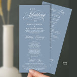 Modern Classy Wedding Ceremony Order Program<br><div class="desc">Wedding Ceremony Program in (long) Elegant Classy dusty blue theme card.
 It is designed with scroll accent that can be personalised with custom/ personalised text for your bridal party,  ceremony details,  memorial notes and thank you message.</div>