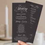 Modern Classy Wedding Ceremony Order Program<br><div class="desc">Wedding Ceremony Program in (long) Elegant Classy charcoal grey theme card.
 It is designed with scroll accent that can be personalised with custom/ personalised text for your bridal party,  ceremony details,  memorial notes and thank you message.</div>