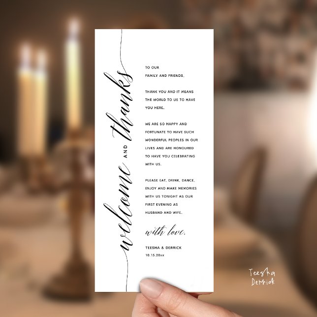 Modern Classy Wedding Dinner Thank You Card (Modern Classy Wedding Reception Dinner Thank You Card, Bridal Shower in Black and White)