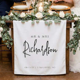 Modern Classy Wedding Mr and Mrs Name Welcome Sign Tapestry
