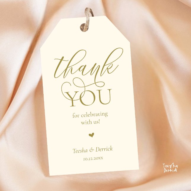 Modern Classy Wedding Party Gifts Thank You Gift Tags (Modern Classy Wedding Party Gifts Tag Thank You Label in yellow gold theme, with little cute heart)