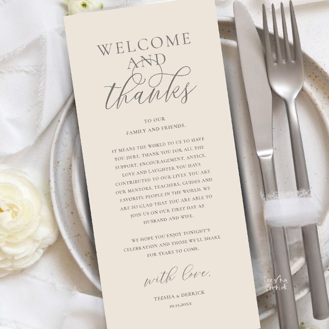 Modern Classy Wedding Reception Thank You Card (Modern Classy Wedding Reception Dinner Brunch Lunch Thank You Card in Cream Grey)