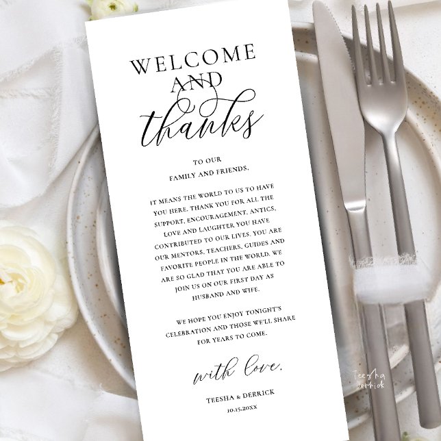 Modern Classy Wedding Reception Thank You Card (Modern Classy Wedding Reception Dinner Brunch Lunch Thank You Card in black and white)