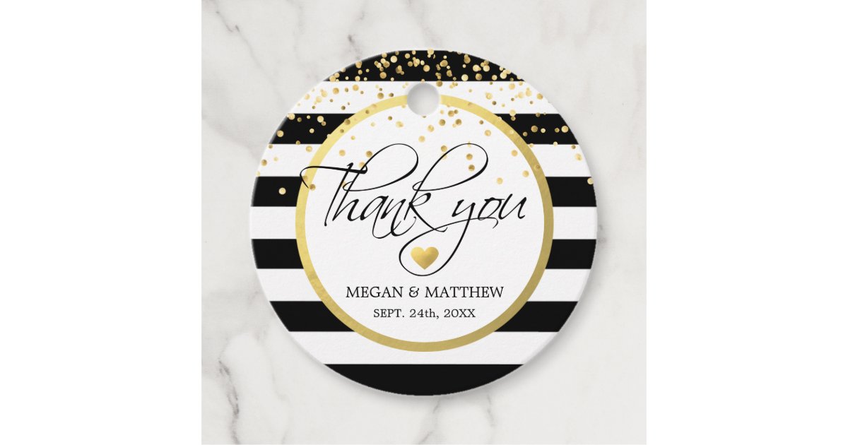 Modern Classy White Black & Gold Wedding Thank You Favor Tags | Zazzle
