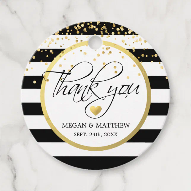 Modern Classy White Black & Gold Wedding Thank You Favor Tags | Zazzle