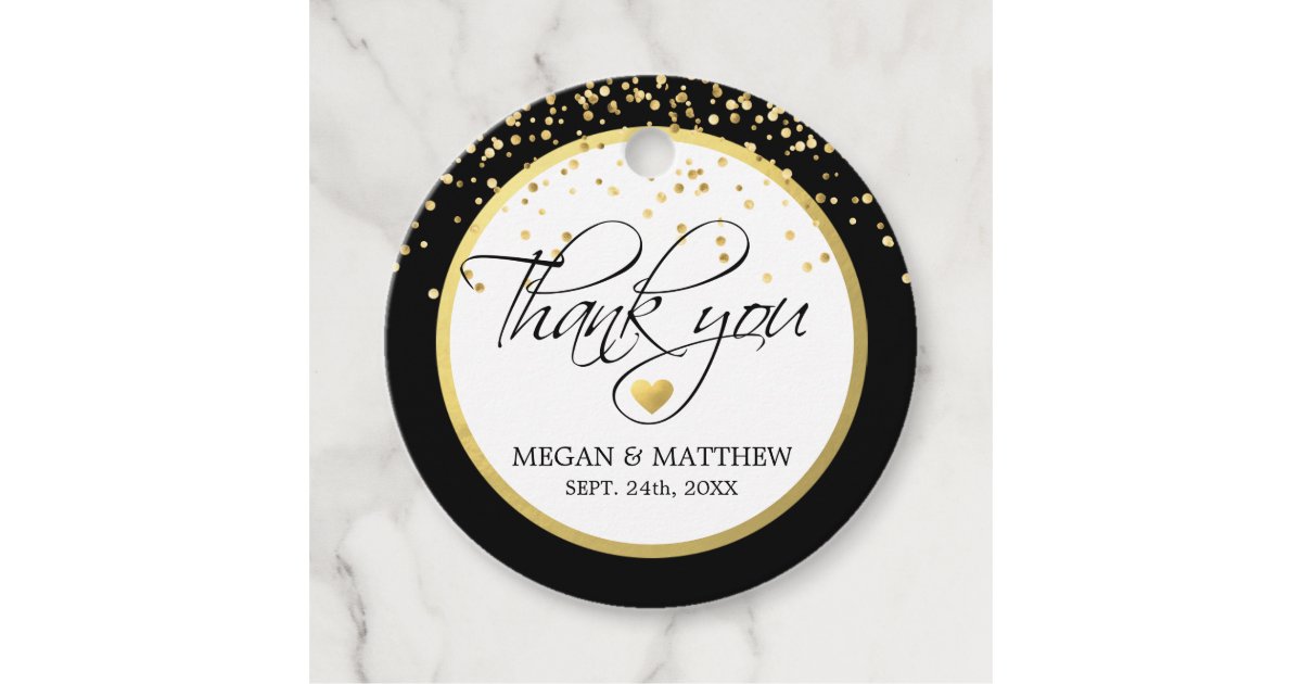 Modern Classy White Black & Gold Wedding Thank You Favor Tags | Zazzle