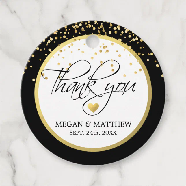 Modern Classy White Black & Gold Wedding Thank You Favor Tags | Zazzle