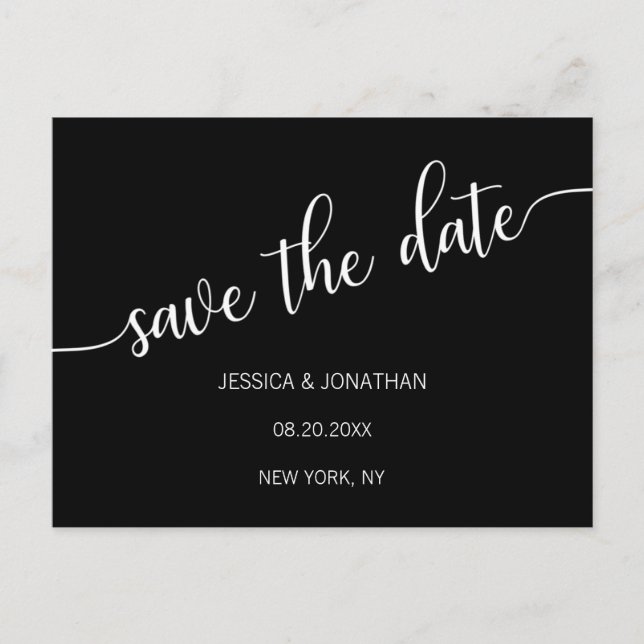 Modern Classy White Black Wedding SAVE THE DATE Announcement Postcard (Front)
