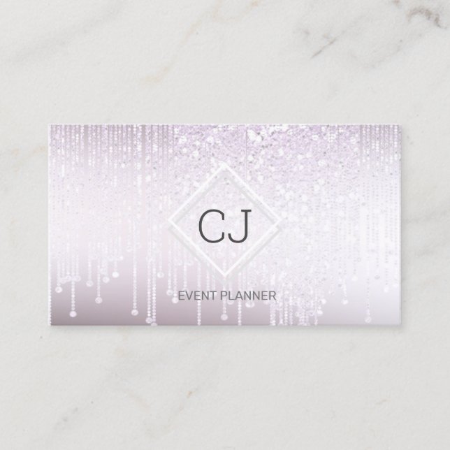 Modern Classy White Glitter Crystal Dripping Logo Business Card (Front)