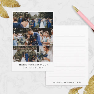 Modern Clean 5 Wedding Photo Collage Thank You Card