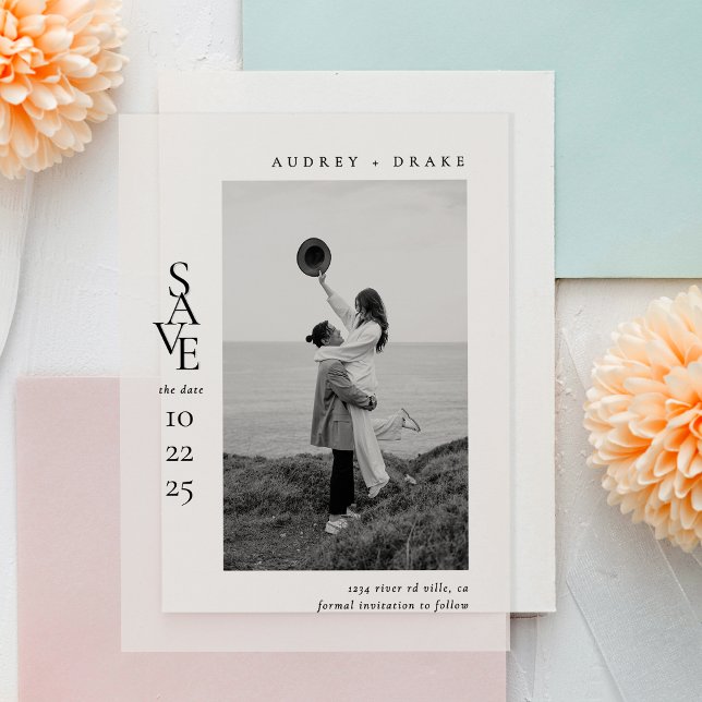 Modern Clean Black and White Photo Wedding Vellum Invitations (Creator Uploaded)