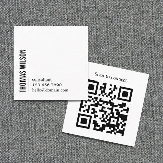 Modern Clean Bold Black White Consultant QR code Square Business Card