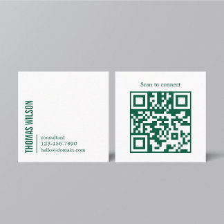 Modern Clean Bold Green White Consultant QR code Square Business Card