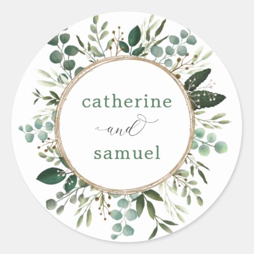 Modern  Clean Botanical Greenery Garden Wedding Classic Round Sticker