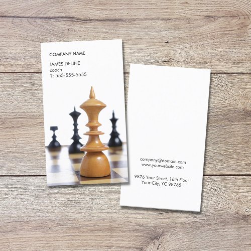 Modern Clean Chess Pieces Coach Business Card