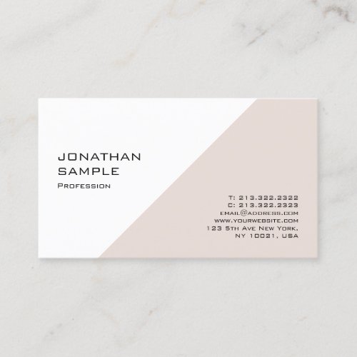Modern Clean Chic Professional Design Beige White Business Card