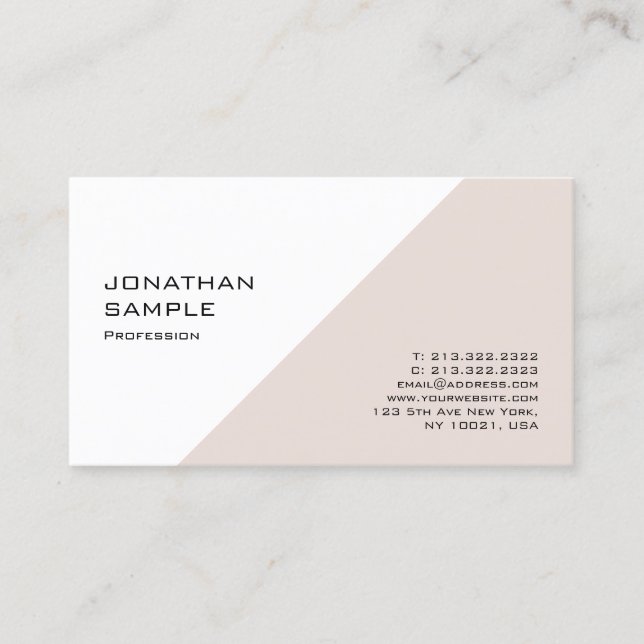 Modern Clean Chic Professional Design Beige White Business Card (Front)