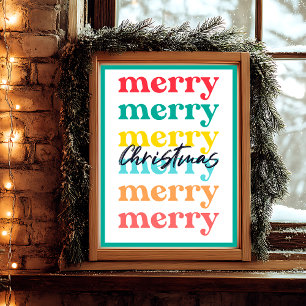 Modern Clean Colorful Green White Merry Christmas Poster