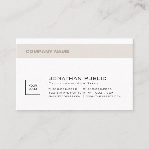 Modern Clean Company Logo Beige White Plain Trendy Business Card