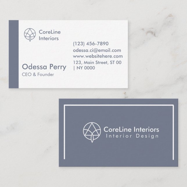 Modern Clean Geometric Navy Gray Scheme Minimalist Business Card (Front/Back)