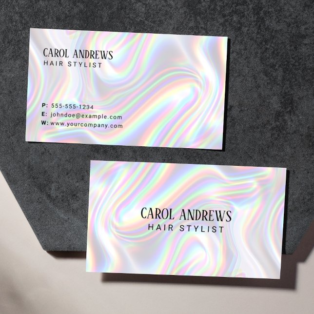 Modern Clean Holographic Hairdresser Business Card (Creator Uploaded)