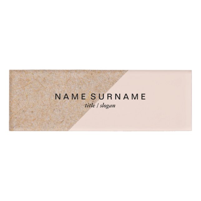 Modern Clean Kraft Image Minimalist Lt Pastel Pink Name Tag (Front)