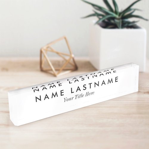 Modern Clean Minimalist White Desk Nameplate