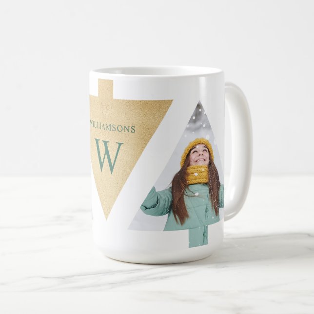 Modern Clean Minimalistic Christmas Tree Photo Coffee Mug (Front Right)