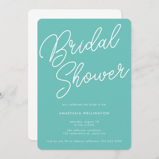 Modern Clean Mint Green Script Bridal Shower Invitation (Front/Back)