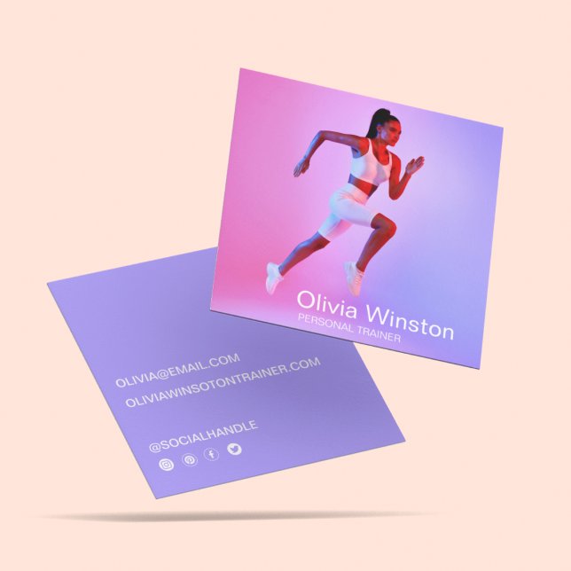Modern Clean Photo Personal Trainer Coach Fitness Square Business Card (Creator Uploaded)