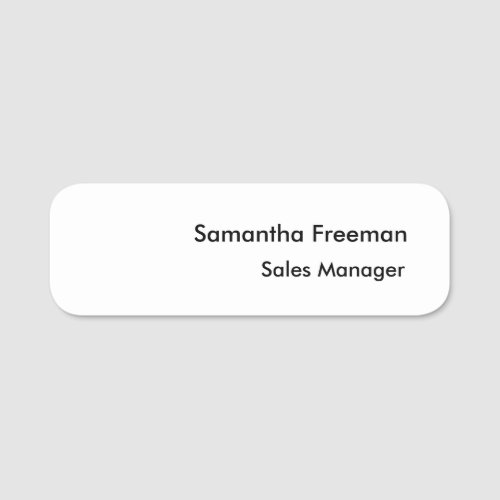 Modern Clean Plain Black  White Minimalist Name Tag