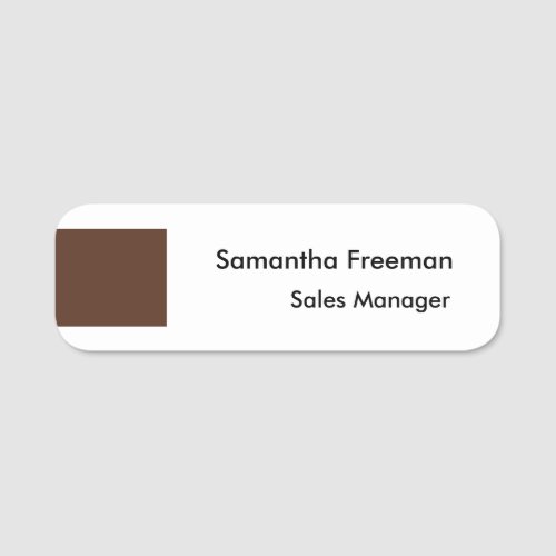 Modern Clean Plain Brown White Minimalist Name Tag