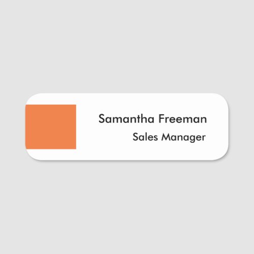 Modern Clean Plain Orange White Minimalist Name Tag