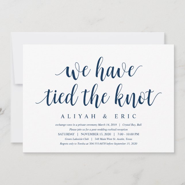Modern Clean Rustic, Navy Blue, Wedding Elopement Invitation (Front)