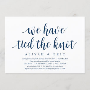 Modern Clean Rustic, Navy Blue, Wedding Elopement Invitation