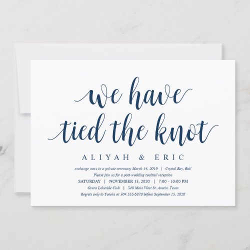 Modern Clean Rustic Navy Blue Wedding Elopement Invitation