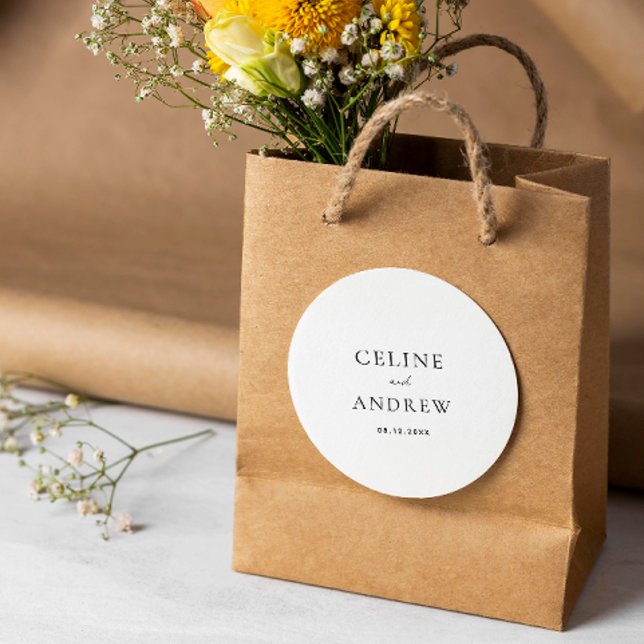 Modern Clean Timeless Wedding Classic Round Sticker (Creator Uploaded)