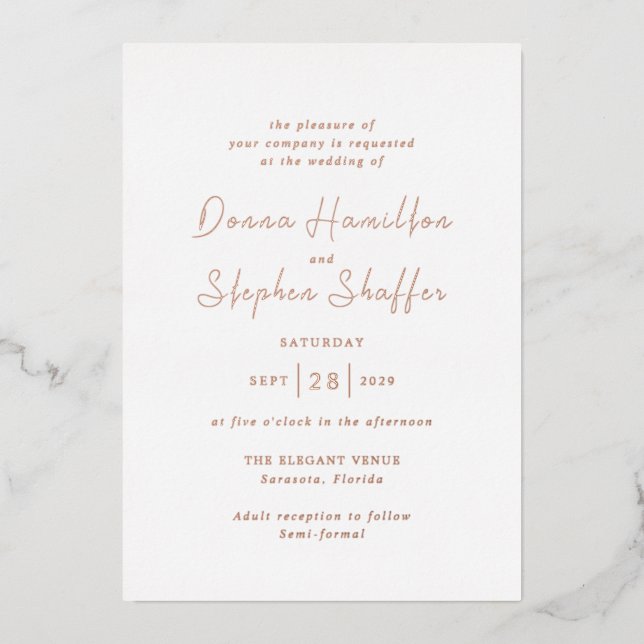 Modern Clean Wedding Foil Invitation (Front)