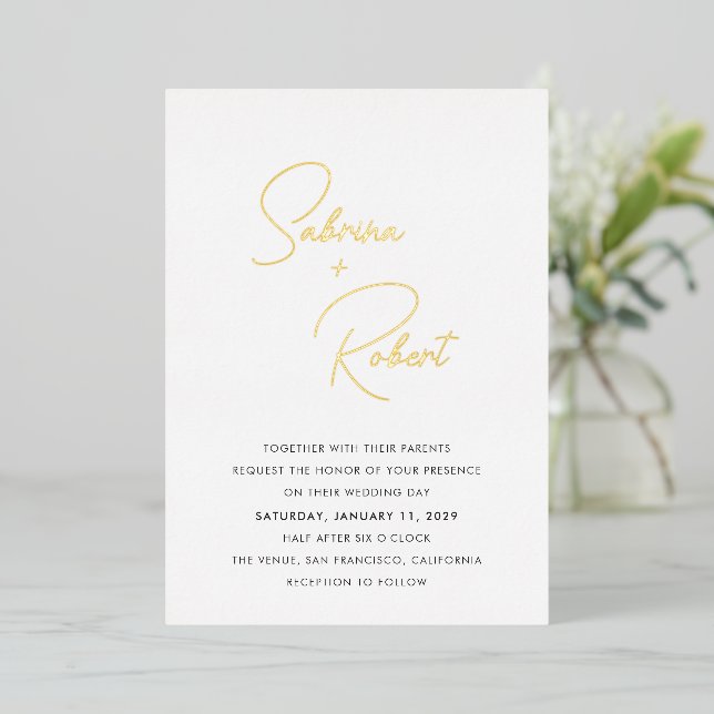 Modern Clean Wedding Foil Invitation (Standing Front)