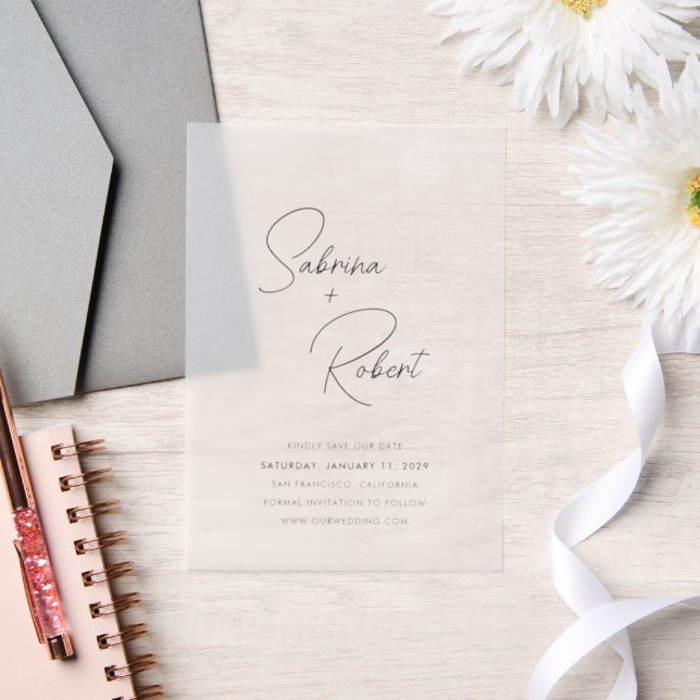 Modern Clean Wedding Save the Date Vellum Invitations (Wedding)