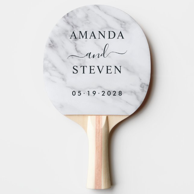 Modern Clean White Couple Names with Wedding Date Ping Pong Paddle (Back)