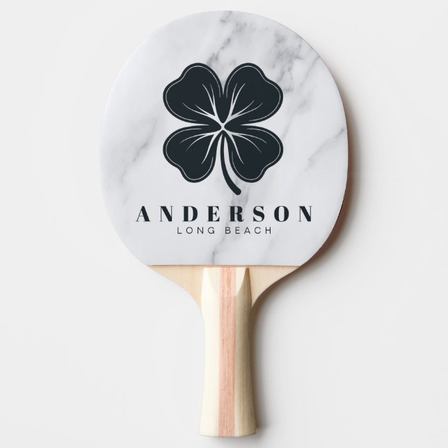Modern Clean White Four Leaf Clover with Name Ping Pong Paddle (Front)