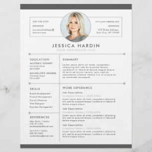 Modern Clean White & Grey Photo Job Resume Flyer