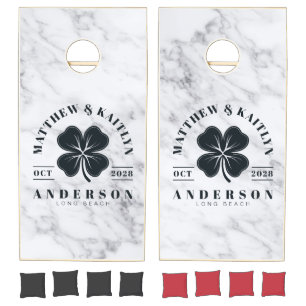Modern Clean White Irish Lucky Clover WeddingCrest Cornhole Set